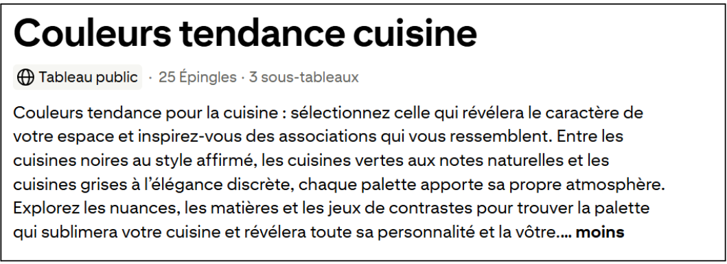 Capture d’écran présentant un titre de tableau et une description optimisés